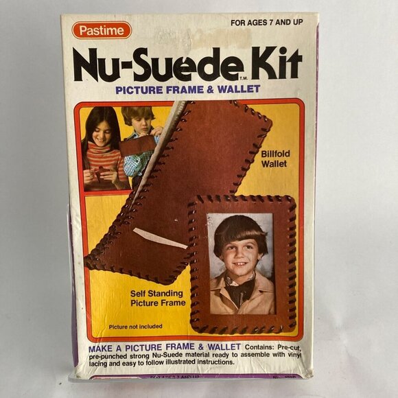 Vintage Pastime Nu-Suede Leather Picture Frame & Wallet Kit DIY NOS - Picture 1 of 4